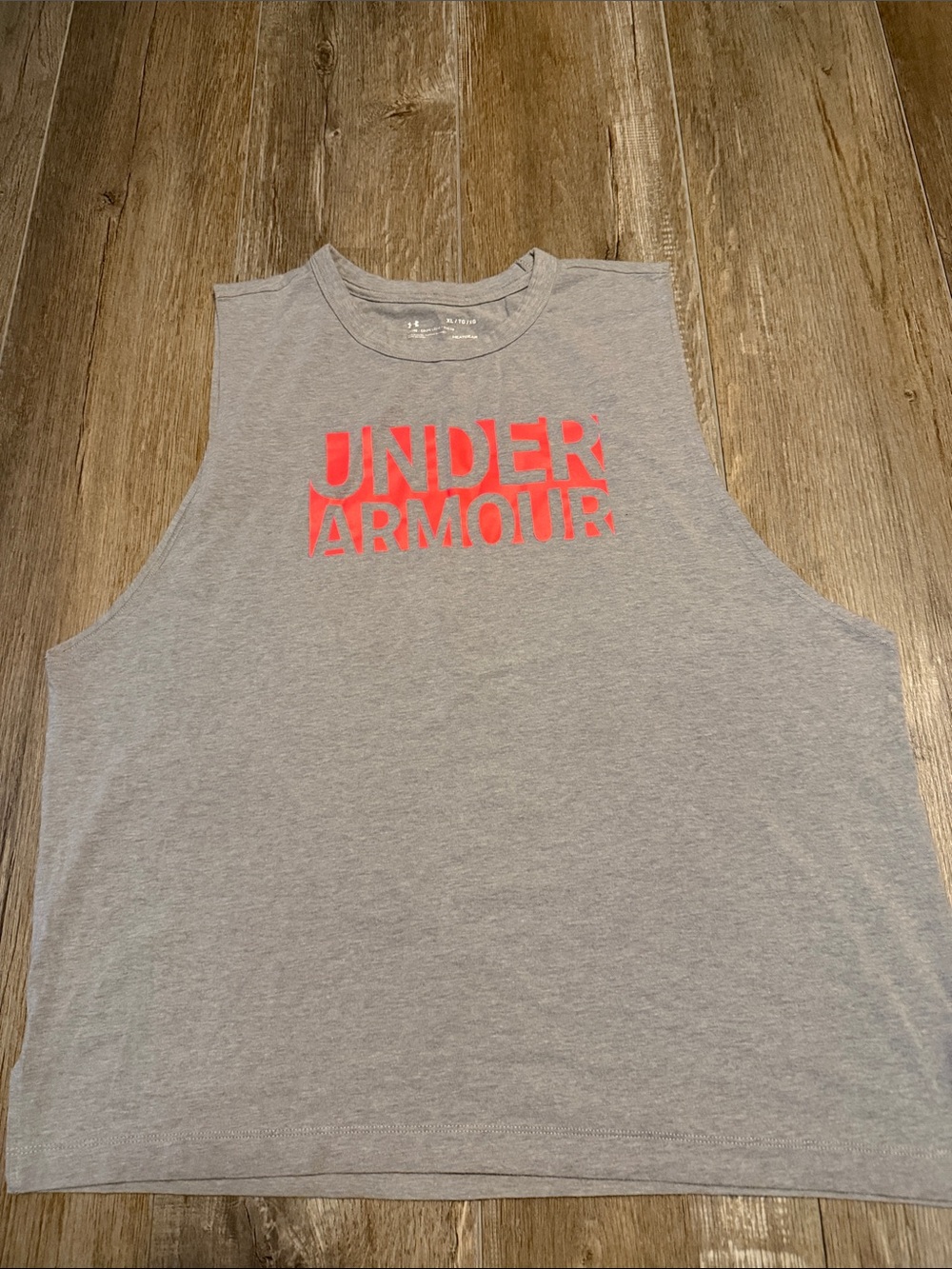 Under Armour Light Grey Sleeveless Tank with Bright Red Logo